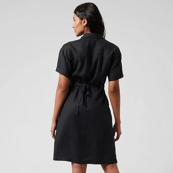 Athleta Black Linen Playa Wrap Dress Size 6 - Picture 3 of 7